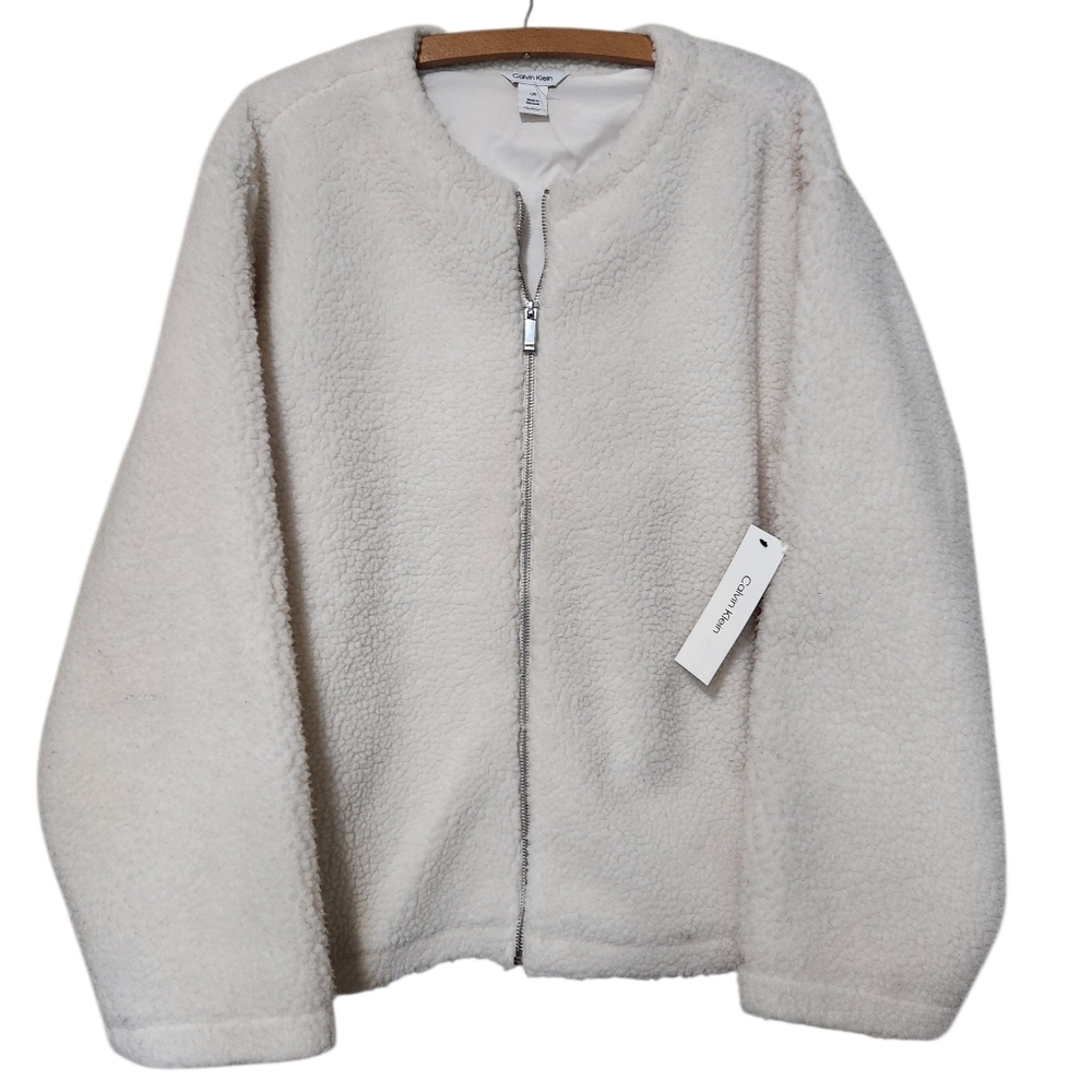 NEW Calvin Klein Sherpa Fleece Zip Teddy Jacket Tofu Size Large